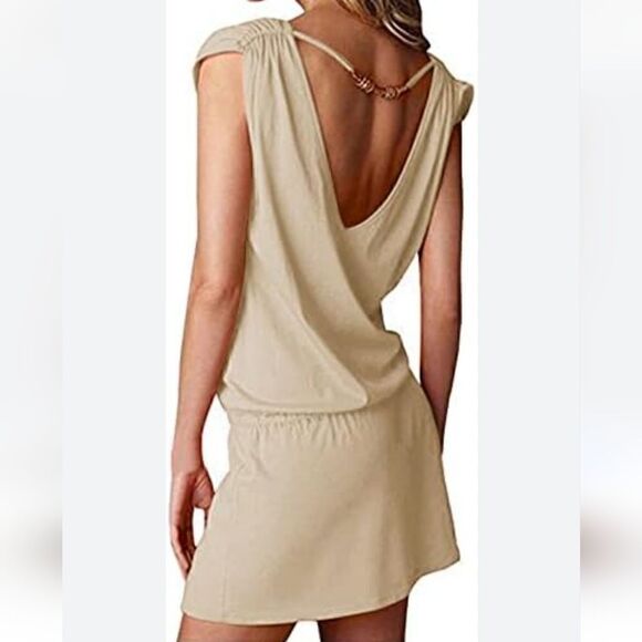 Women's Beach Swimsuit Cover up Deep V-Neck Short Mini Dress Beach Skirt S - Picture 4 of 7